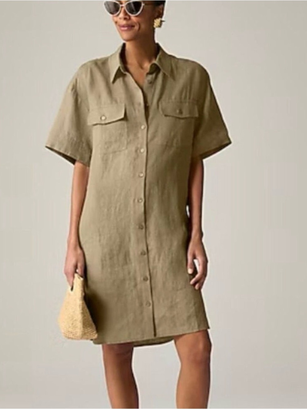 NWT J Crew Linen Utility Oversized Shirt-Dress Olive Green Medium